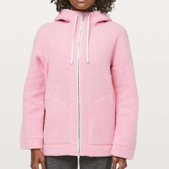 Lululemon So Sherpa Hooded Zip Jacket Heathered Pink Haze Size 8 Cozy Fleece - Picture 2 of 10